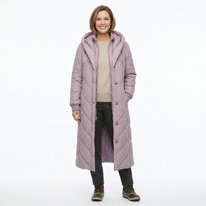 Saxton Hall Vintage Womens Quilted Longline Puffer Parka Hooded Mauve Size LT